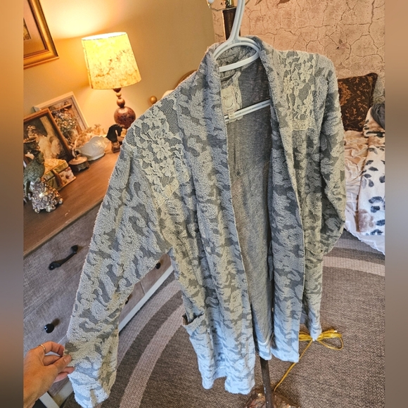 Anthropologie Eloise Textured Floral Open Front Knit Sweater Cardigan or Robe - Picture 8 of 11